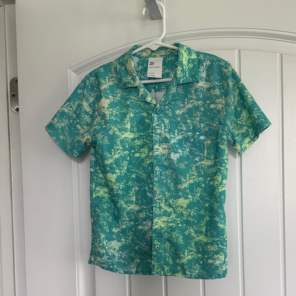 Green Patterned Boy’s Button-up Shirt